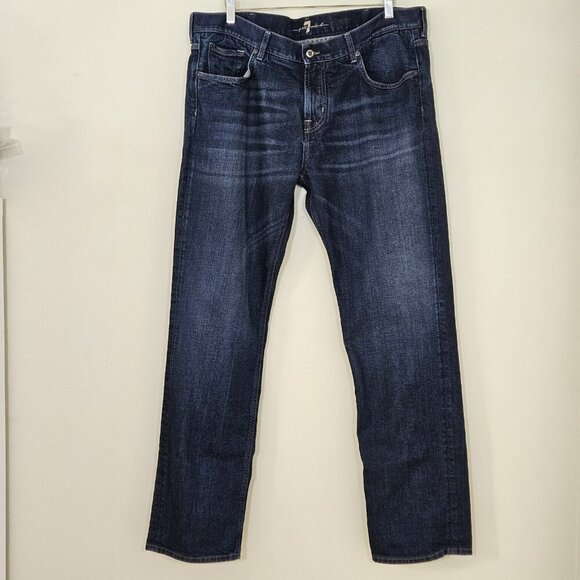 7 For All Mankind Jeans Mens 40x32 Dark Blue Slimmy SMSU980FY Denim Western Boho - Picture 1 of 16